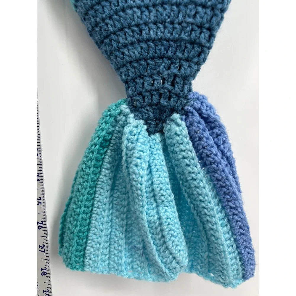 Hand Crochet Mermaid Tail Baby Blanket Toddler Photo Shoots Prop Fish Tail - Picture 5 of 5